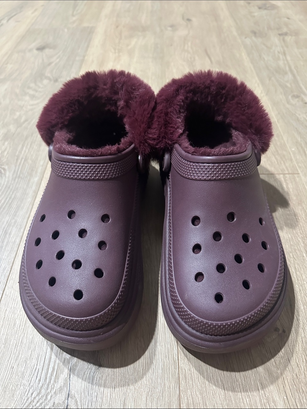 Faux Fur Lined Platform Croc Slippers - Deep Burgundy